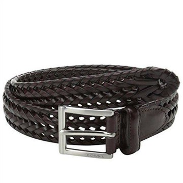 【Fossil】2018男時尚銀色扣Myles黑色編織皮革皮帶(預購)