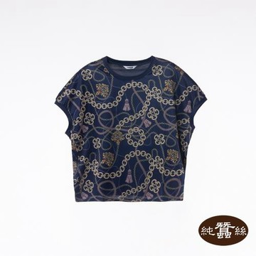 【岱妮蠶絲】透氣蠶絲厚鳳眼女拼接圓領連袖上衣-XWL3BE18FX(戀鍊情深-藍)