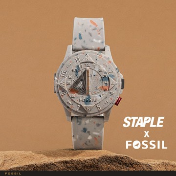 Staple x Fossil 限量日晷機械手錶 煙燻灰矽膠錶帶 44MM LE1145