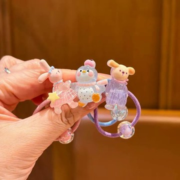 🔥熱銷推薦｜新款卡通閃粉串珠小發圈兒童頭繩女童動物小發飾兒童多巴胺發繩