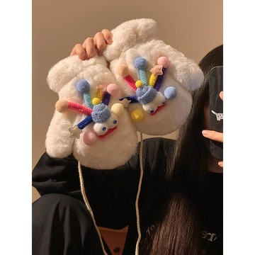 特賣🎀毛絨可愛炫彩大眼仔全包連指手套情侶ins高顔值學生手套休閒百搭 T7BP