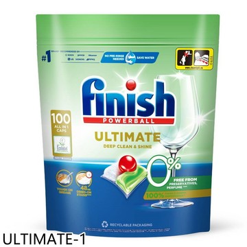 FINISH亮碟【ULTIMATE-1】零添加洗碗凝珠洗碗塊洗滌球洗碗錠1包組共100入洗碗機配件