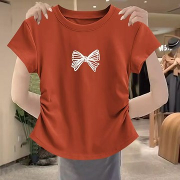 短袖上衣 短款T恤 韓版韓系短袖t恤女M-3XL 褶皺辣妹別緻顯瘦氣質百搭上衣.3385胖胖美依