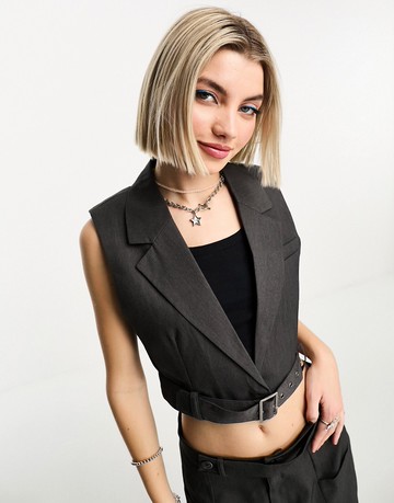 Noisy May belted waistcoat co-ord in grey