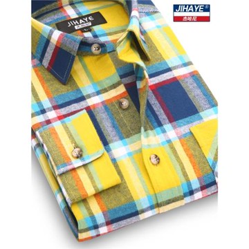 杰哈尼 男士長袖格子襯衫磨毛厚款商務休閑襯衣修身職業正裝大碼