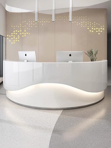 免運 可開票 辦公家具 接待臺吧臺弧形烤漆公司前臺美容醫院圓形收銀臺半圓服務咨詢引導