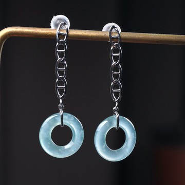 放光玻璃種藍水翡翠甜甜圈耳環 925純銀 | 天然翡翠A貨 | 送禮