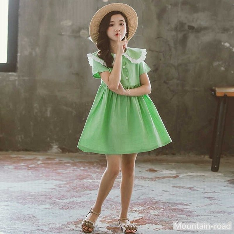 子供服 ワンピース 夏 女の子 キッズワンピース 半袖 チュニック 子供ドレス ジュニア おしゃれ 可愛い お姫様 緑 グリーン 新品 140cm 150cm 21新作 通販 Lineポイント最大0 5 Get Lineショッピング