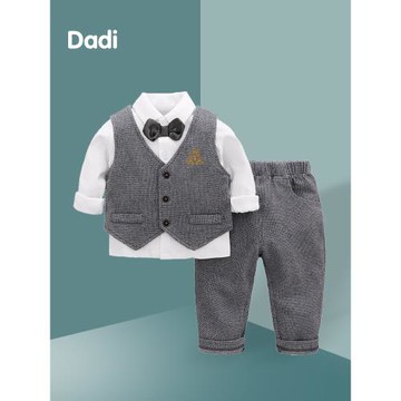 男寶寶一周歲禮服春裝衣服洋氣嬰兒襯衫馬甲三件套裝小西裝拍照服