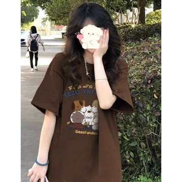 【FOH】短袖 女生短袖 純棉T恤 韓系上衣 寬鬆顯瘦oversize上衣 可愛印花T恤 大學t 寬鬆長版短袖T恤