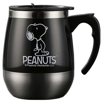 優貝選 SNOOPY 經典史努比大容量不鏽鋼 馬克杯/辦公杯/咖啡杯 450ml  1個  黑色