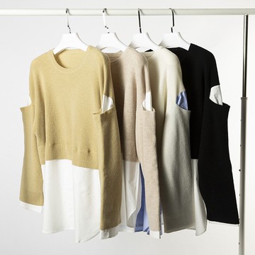 現貨+預購 羊毛衫針織毛衣-圓領撞色寬鬆假兩件防寒保暖女毛衣4色73yv5【獨家進口】【米蘭精品】