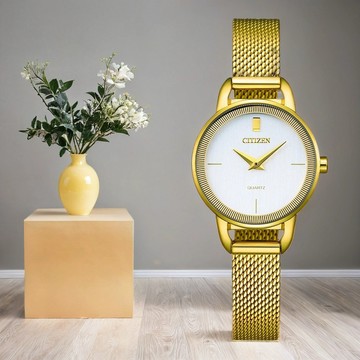 CITIZEN 星辰 時尚雙針米蘭帶石英女錶-26mm EZ7008-58A