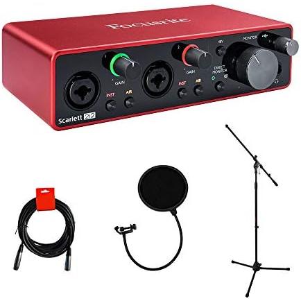 Focusrite Scarlett 2i2 USB Audio Interface (3rd Gen) with Mic Stand, Pop Filter  XLR-XLR Cable Bundle