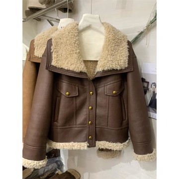 【清倉】翻領羊羔毛外套女冬季2025新款加厚短款小個子皮毛一體