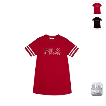【FILA】KIDS 女童款 吸濕排汗 針織洋裝-深紅 5DRX-8406-BR