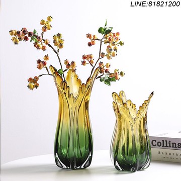花瓶 花器 擺件 免運 開立發票 輕奢漸變琉璃花瓶擺件現代客廳樣板間玄關可水培插花厚重玻璃花器