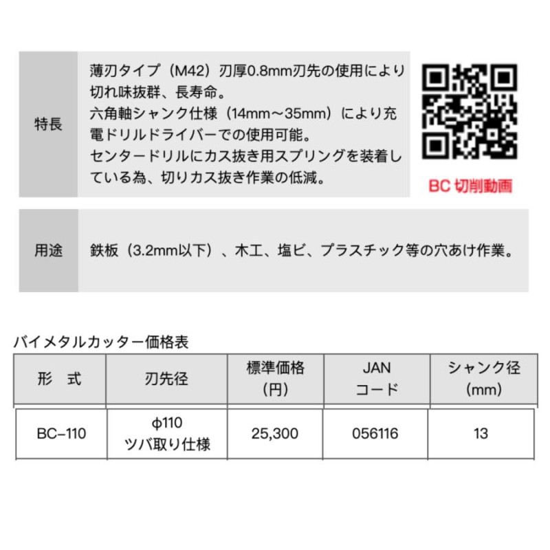 ウイニングボアー バイメタルカッター 110mm BC-110 | LINEショッピング