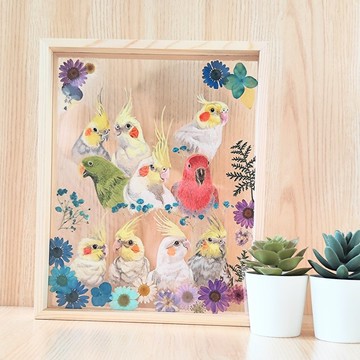 手繪鸚鵡の花花世界|客製化.大壓克力乾花畫框|居家裝飾 寵物紀念