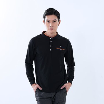 【遊遍天下】男款立領抗UV防曬涼感吸濕排汗機能長袖POLO衫GL1040 黑色 (高爾夫球衫)