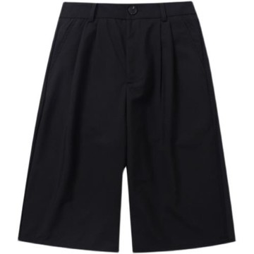 夏復古咖色垂感闊腿七分褲男日系工裝寬松休閑直筒褲西褲