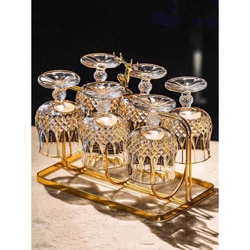 法國高檔手工描金輕奢威士忌酒杯創意家用水晶玻璃紅葡萄酒杯套裝