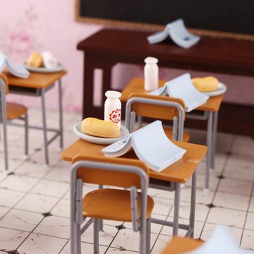 微縮食玩課桌子椅子24分娃娃屋生活場景迷你娃屋diy擺件dollhouse