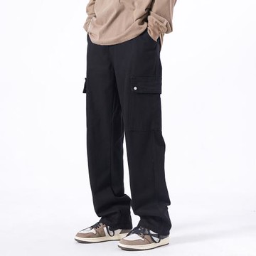 美式多口袋工裝褲男夏季高街大碼黑色闊腿褲子潮牌百搭寬松休閑褲