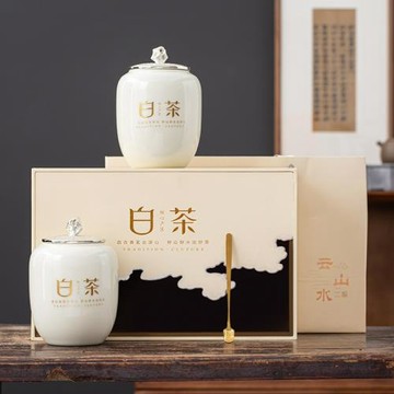 白茶茶葉包裝盒空禮盒創意陶瓷茶葉罐雙罐半斤禮品空盒子定 制