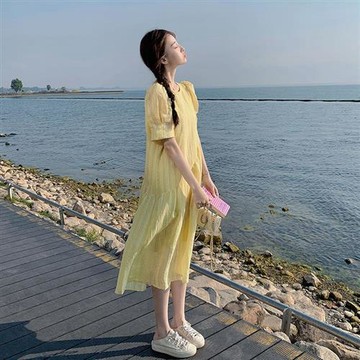 【巴黎精品】連身裙泡泡袖洋裝-甜美圓領條紋修身女裙子a1fc8