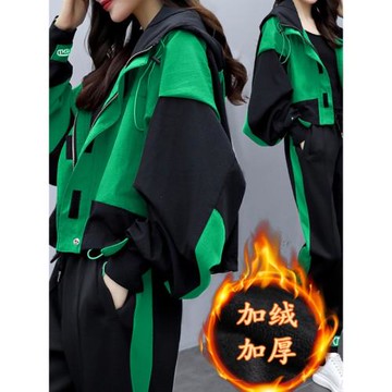 出游裝綠色秋裝套裝炸街運動時尚兩件套休閑運動服女裝2025新款潮