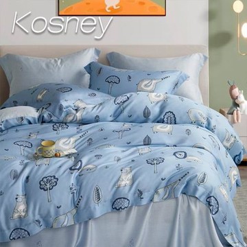 KOSNEY  開心奶泡  特大100%天絲TENCEL四件式兩用被床包組