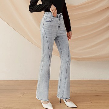 微彈修身拼接牛仔喇叭褲-OB大尺碼