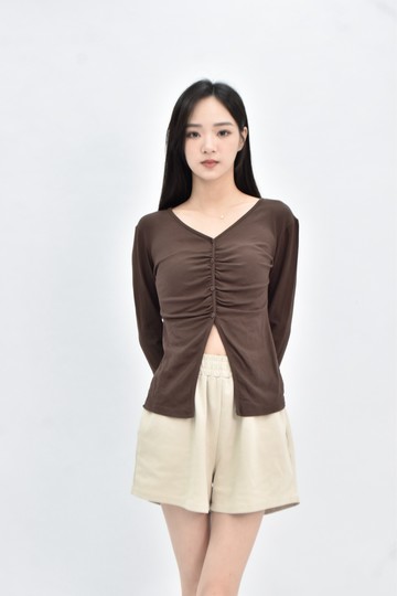 (S) 【作珩私服】m y studio質感抓皺棕色長袖上衣