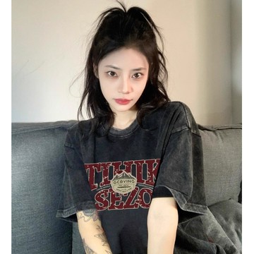 TGNS 純棉 t恤 短袖衣服 上衣 oversize T恤 潮流衣服 夏天衣服 美式復古 水洗做舊 英文印花上衣 寬鬆