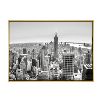 紐約 New York 黑白城市景觀掛畫  50 x 70cm  木色