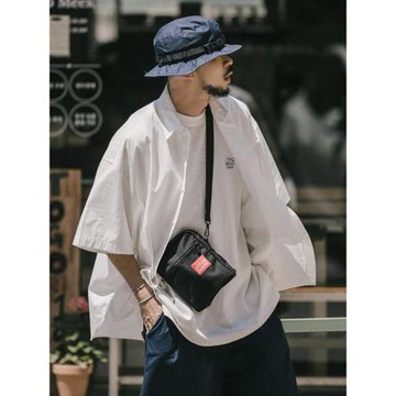 韓版高街帥氣短袖襯衫男夏季薄款潮流ulzzang百搭休閑五分袖襯衣