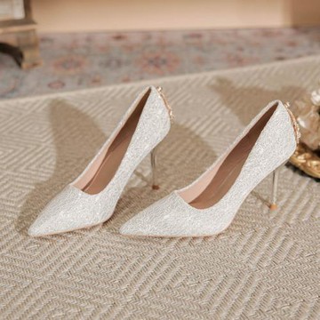 2024春季新款宴會禮服婚紗婚鞋新娘鞋水鉆氣質高跟鞋尖頭細跟單鞋