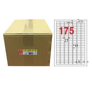 【龍德】LONGDER 三用電腦標籤 A4 175格 11*27mm白色 1000張/箱 LD-888-W-B(適用雷射、噴墨、影印)