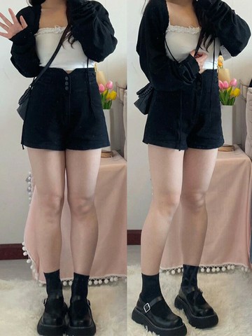 牛仔短褲 高腰彈力a字闊腿熱褲子夏季大碼胖mm梨型身材穿搭顯瘦短褲【不二雜貨】