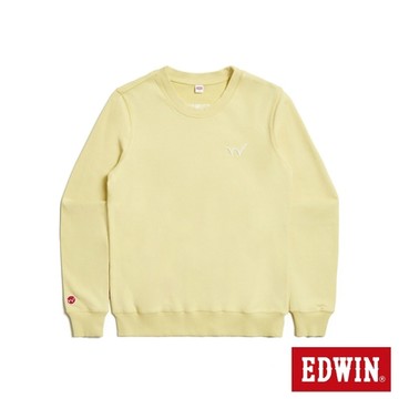 EDWIN 女裝 小W刺繡印花厚長袖T恤-淺黃色