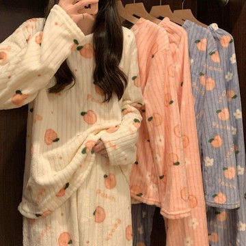 DUYI~ 台灣現貨🚀睡衣套裝 女生家居服 保暖加厚 珊瑚絨 秋冬季 暖暖套裝 長袖長褲 寬鬆家居服