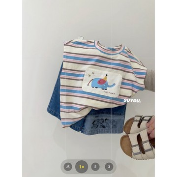 mori🎀mori兒童夏季新款上衣男童韓版休閒純棉T恤寶寶條紋小象撞色無袖