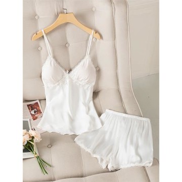 2025年新款睡衣女夏季薄款冰絲吊帶短褲兩件套性感絲綢高級感套裝