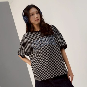 【ERSS】女裝 短袖 女生 t恤 短袖上衣 街頭風 純棉 麻灰 【格子拼盤】【K70361】