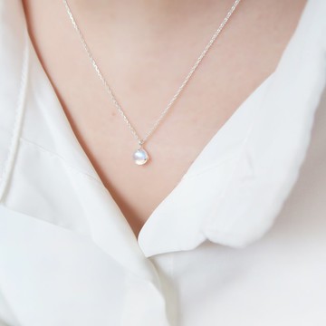 情人節禮物 925純銀 月光石 蛋面爪鑲 項鍊 短鍊 長鍊 免費包裝