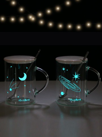 網紅ins星空玻璃杯高顏值喝水杯套裝家用創意帶把手牛奶早餐杯子