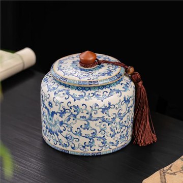 汝窯青花茶葉罐家用陶瓷普洱綠茶密封罐大中小號醒茶罐防潮儲存罐