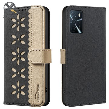 XICCI適用於OPPO A16 A16S A54 A74 A94 A52 A72 A92真皮商務錢包拼接花朵壓花磁性防