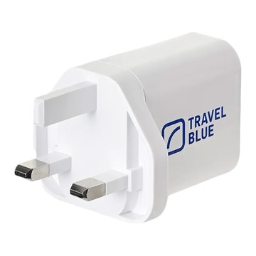 Travel Blue 英國藍旅 USB 雙孔轉接頭充電器 英國適用 壁式充電器  6.3cm  藍色 + 白色  1個